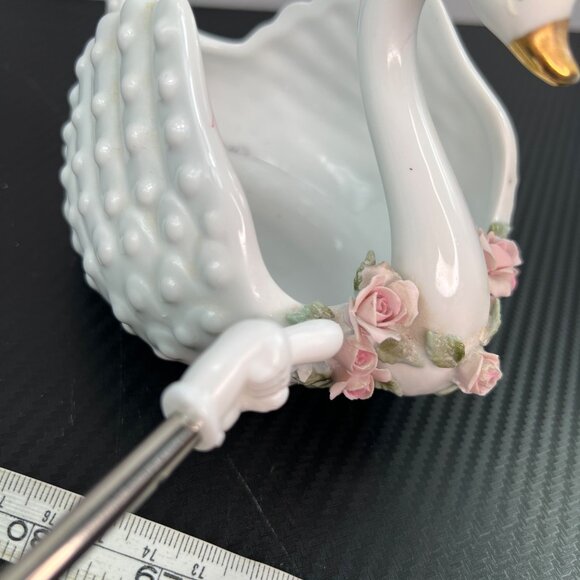 Vintage Lefton's Hobnailed Porcelain Roses Swan Trinket Dish Hand Painted 848 - Picture 8 of 10